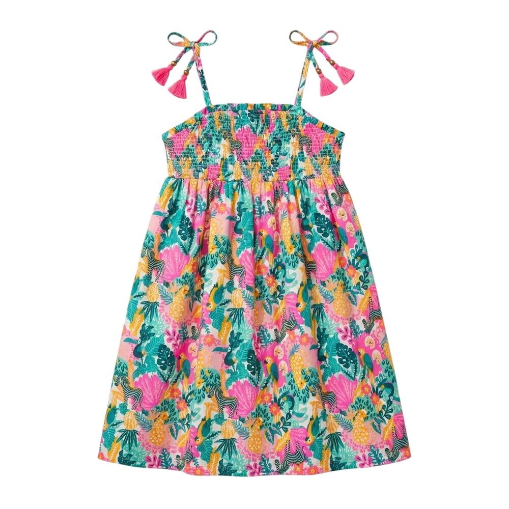 Tommy Bahama Girls 8 Tropical Jungle Smocked Tassel Resortwear‎ Vacation Dress